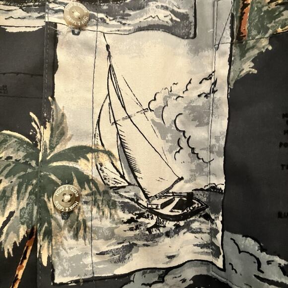 HOOK & TACKLE Men’s Hawaiian Shirt Fish Fishing Sailboats Hibiscus Size 2XL Big - Picture 4 of 13